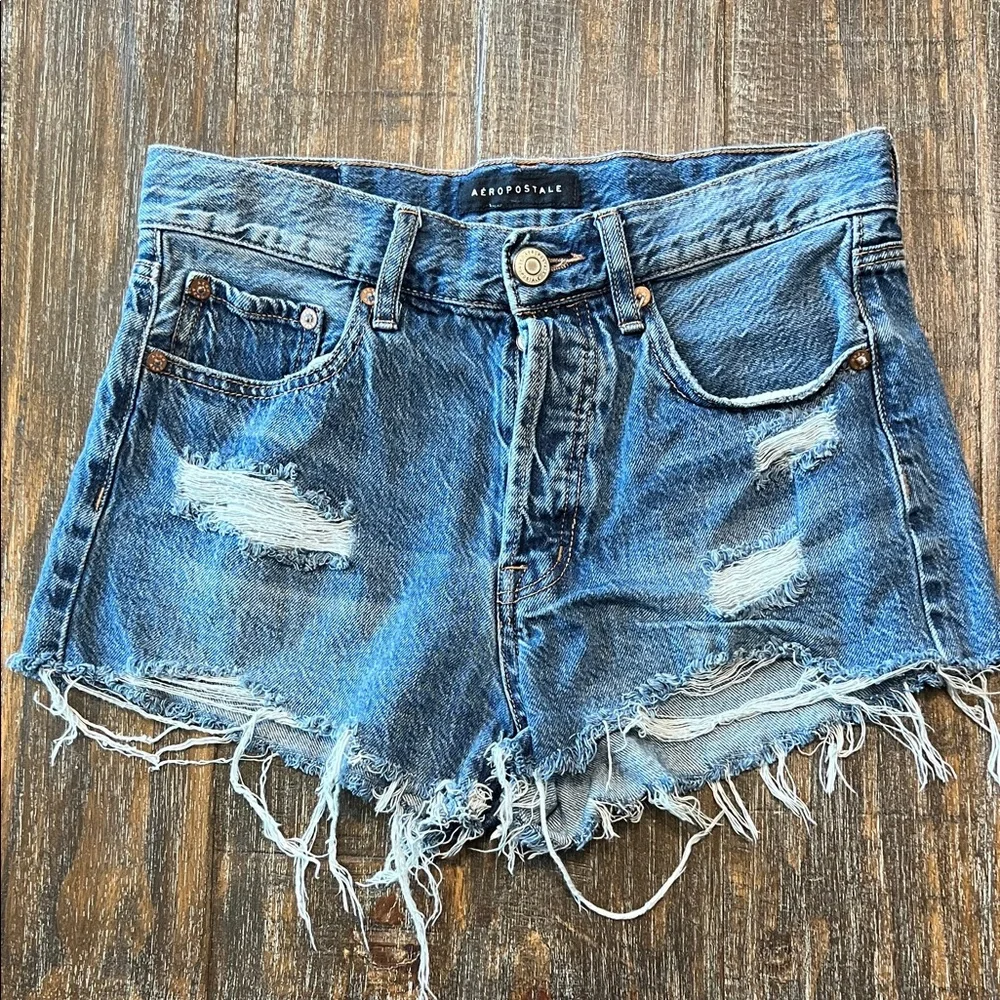 Aeropostale Women's Frayed Blue Jean Shorts